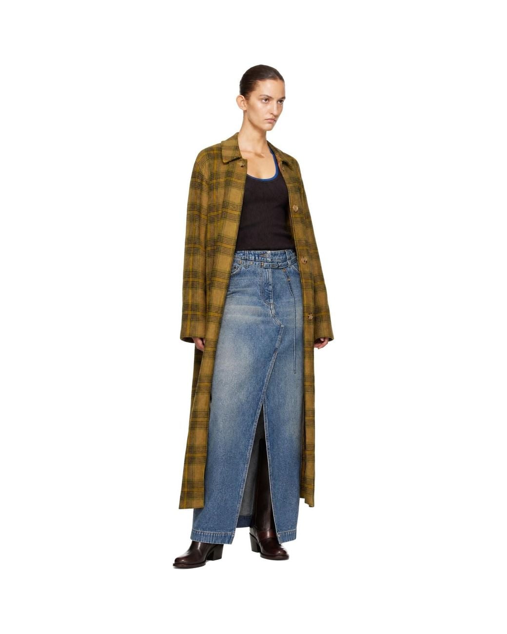 Dries Van Noten Green Khaki Wool Check Coat