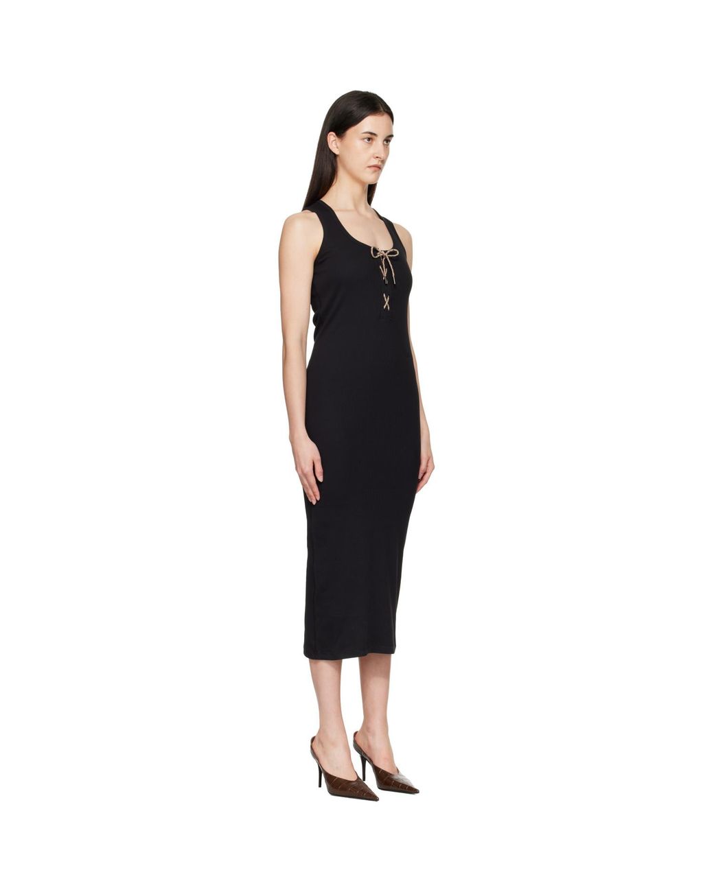 Burberry Black Lace-Up Midi Dress