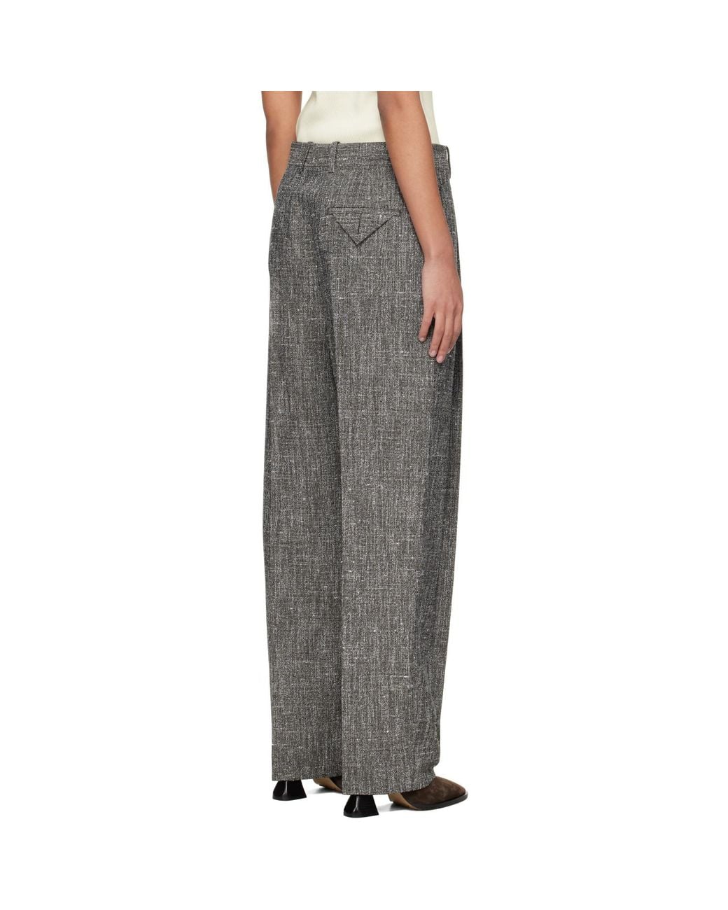 Bottega Veneta Black Melange Viscose & Silk Trousers