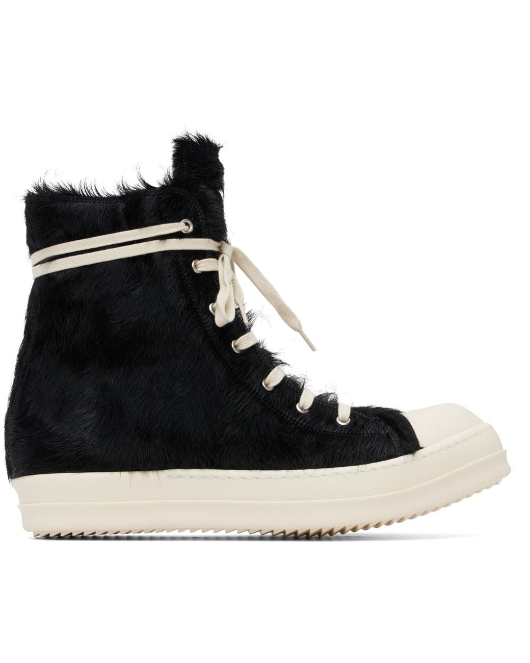 Rick Owens Black Tower Leather Hair-On Sneakers for men