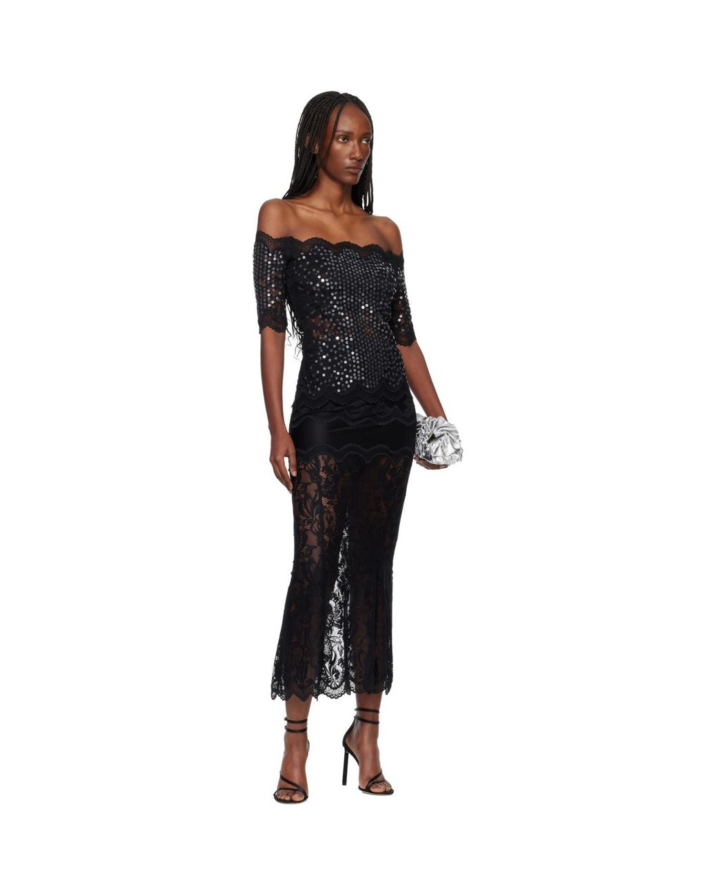 Rabanne Black Off The Shoulder Lace Top