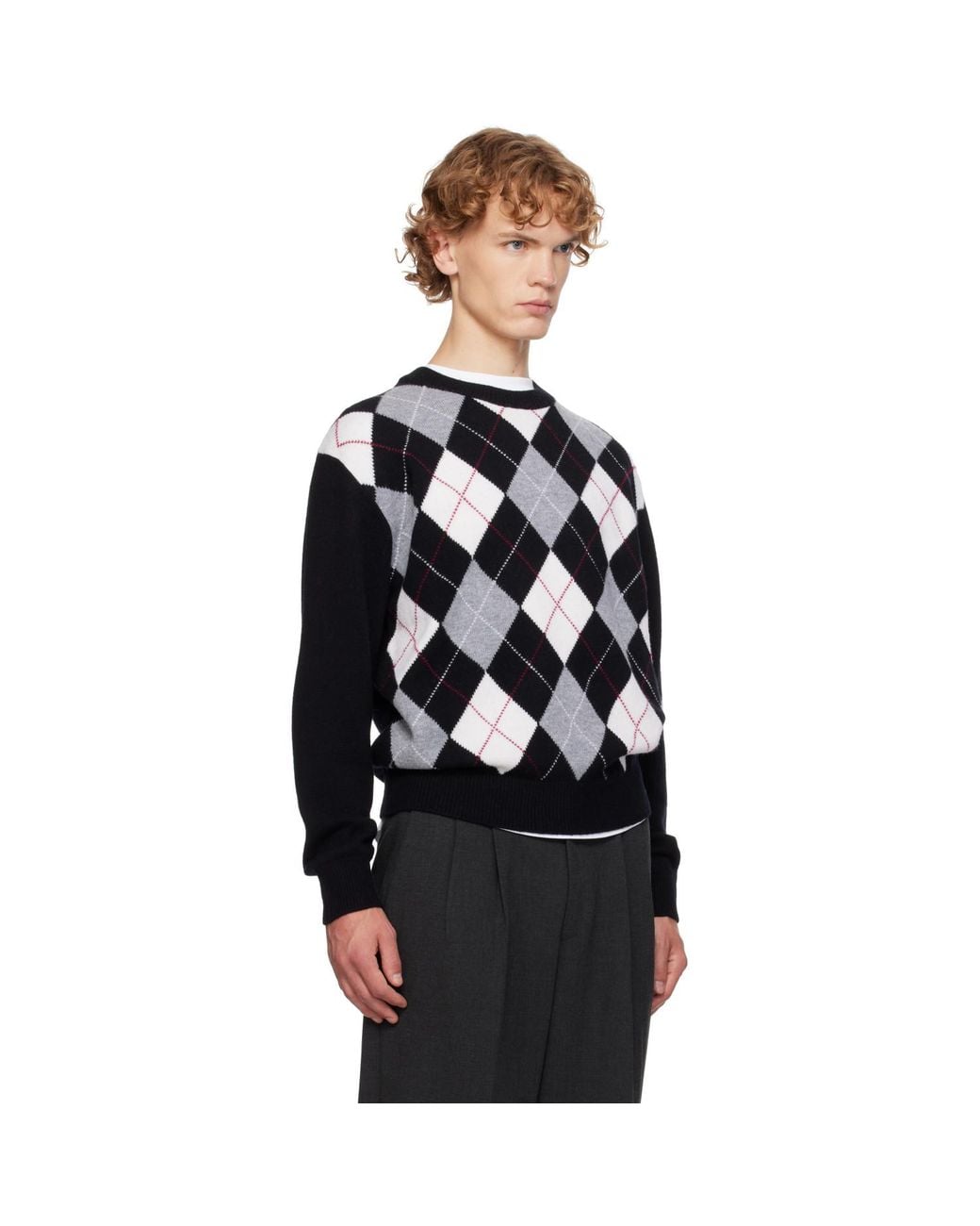 DUNST Black Argyle Crew Neck Sweater for men