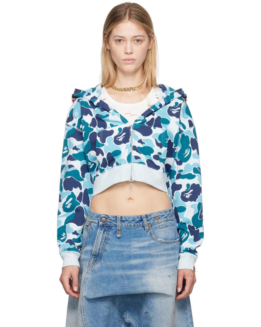 A Bathing Ape Abc Camo Crystal Stone Shark Hoodie in Blue | Lyst