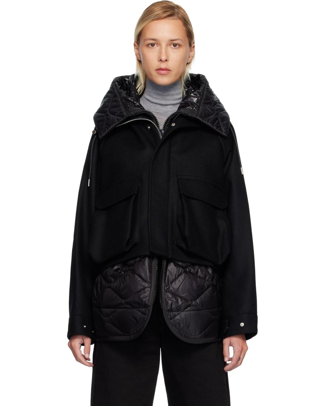 Sacai Wool Melton Blouson Coat in Black | Lyst