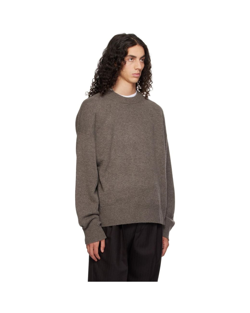 YACAIA Brown Taupe Y-0008 Oversized Merino Cashmere Sweater for men