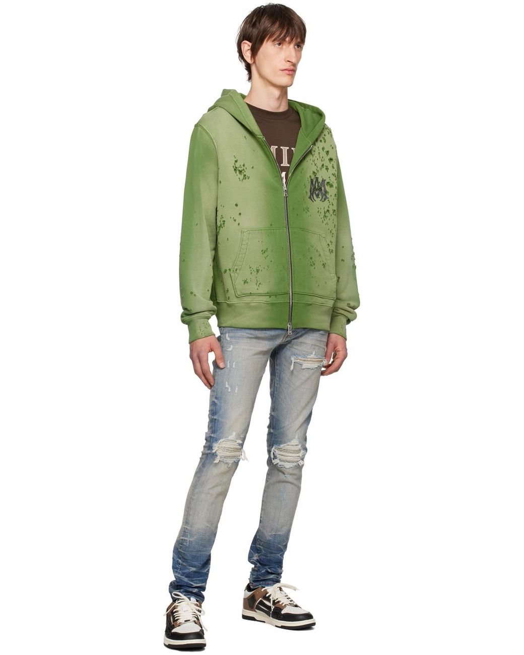 Amiri Distressed Hoodie in Green for Men | Lyst