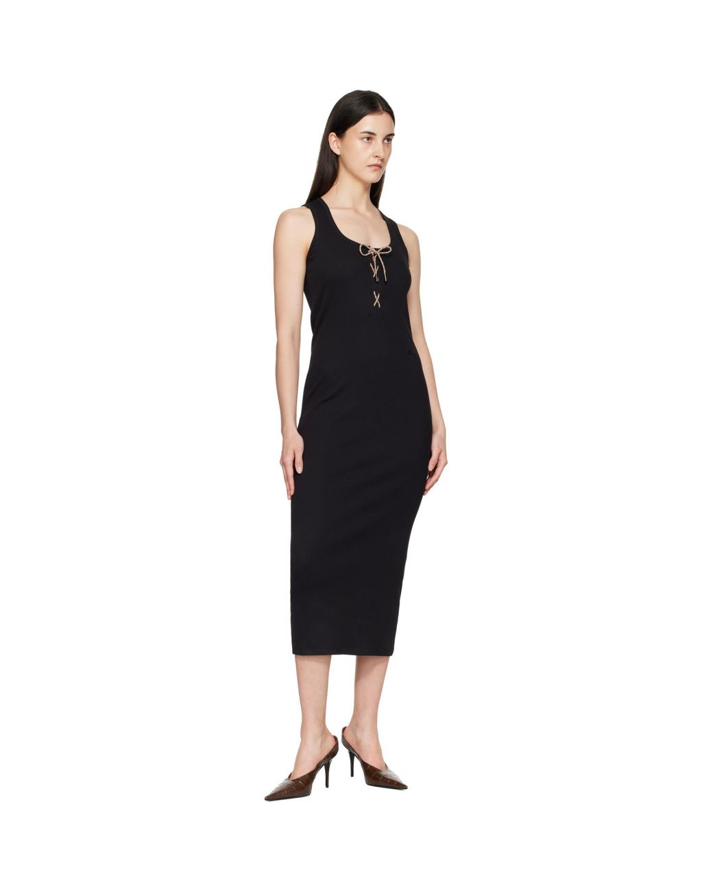 Burberry Black Lace-Up Midi Dress