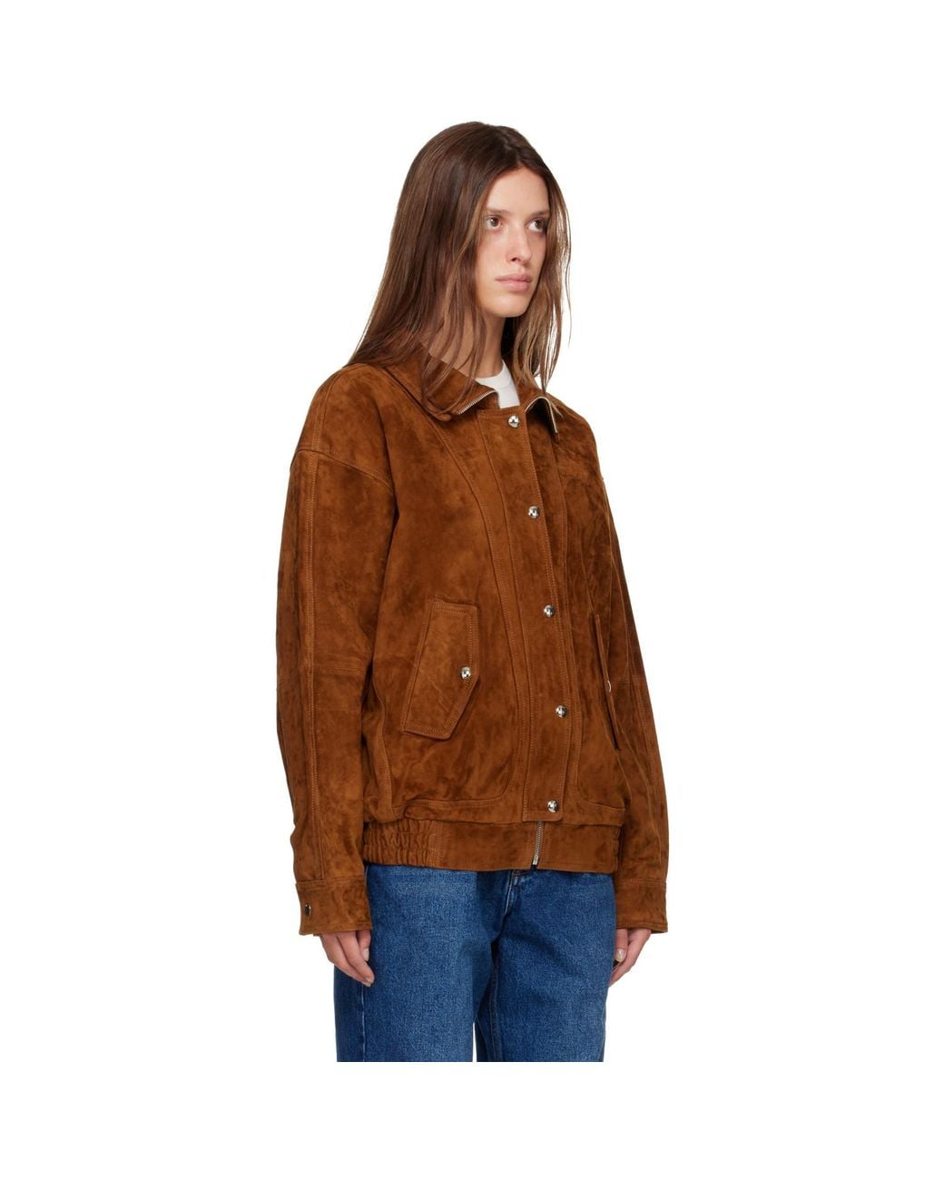 R2W Brown Zelan High Neck Suede Jacket