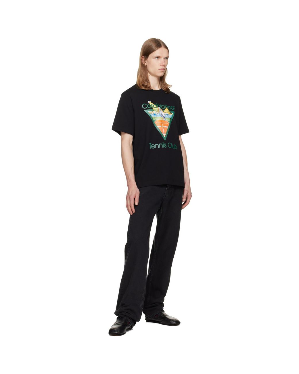 Casablanca Black Tennis Club Icon Pyramid Abduction Short Sleeve T‑Shirt for men