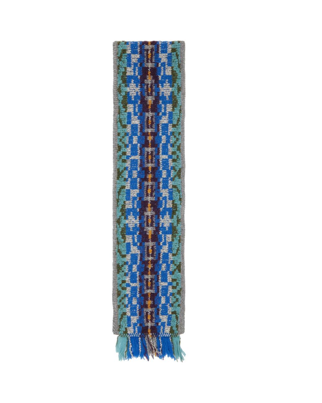 Dries Van Noten Blue Jacquard Wool Scarf for men