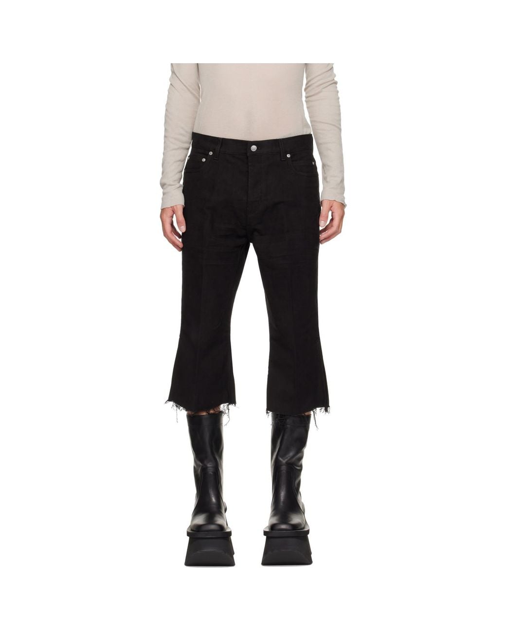 Rick Owens Black Tower Bolan Cutoff Jeans for men