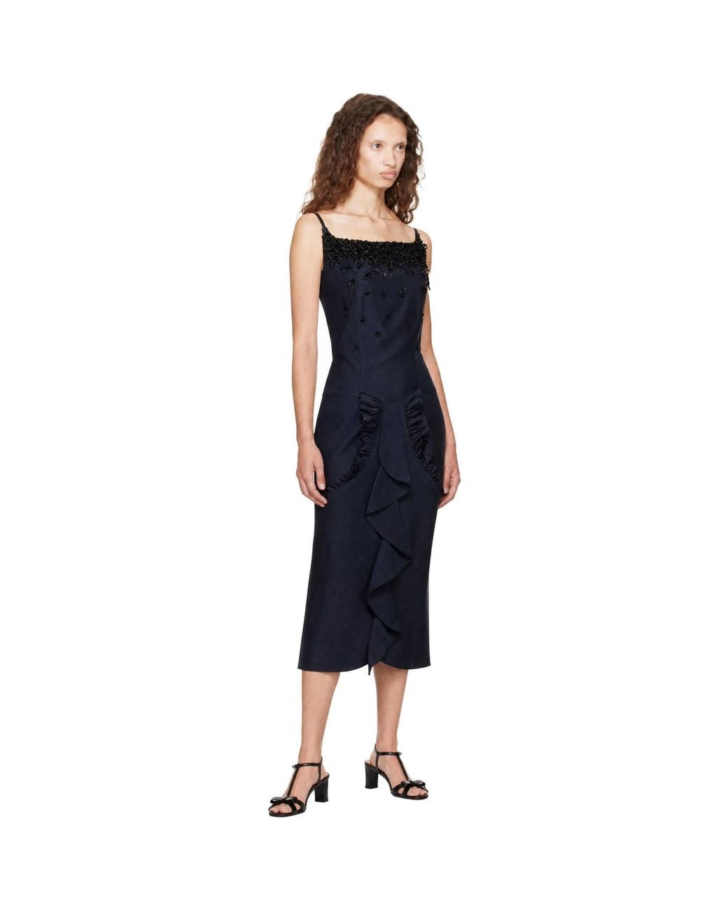 ShuShu/Tong Blue Ruffled Trim Maxi Dress
