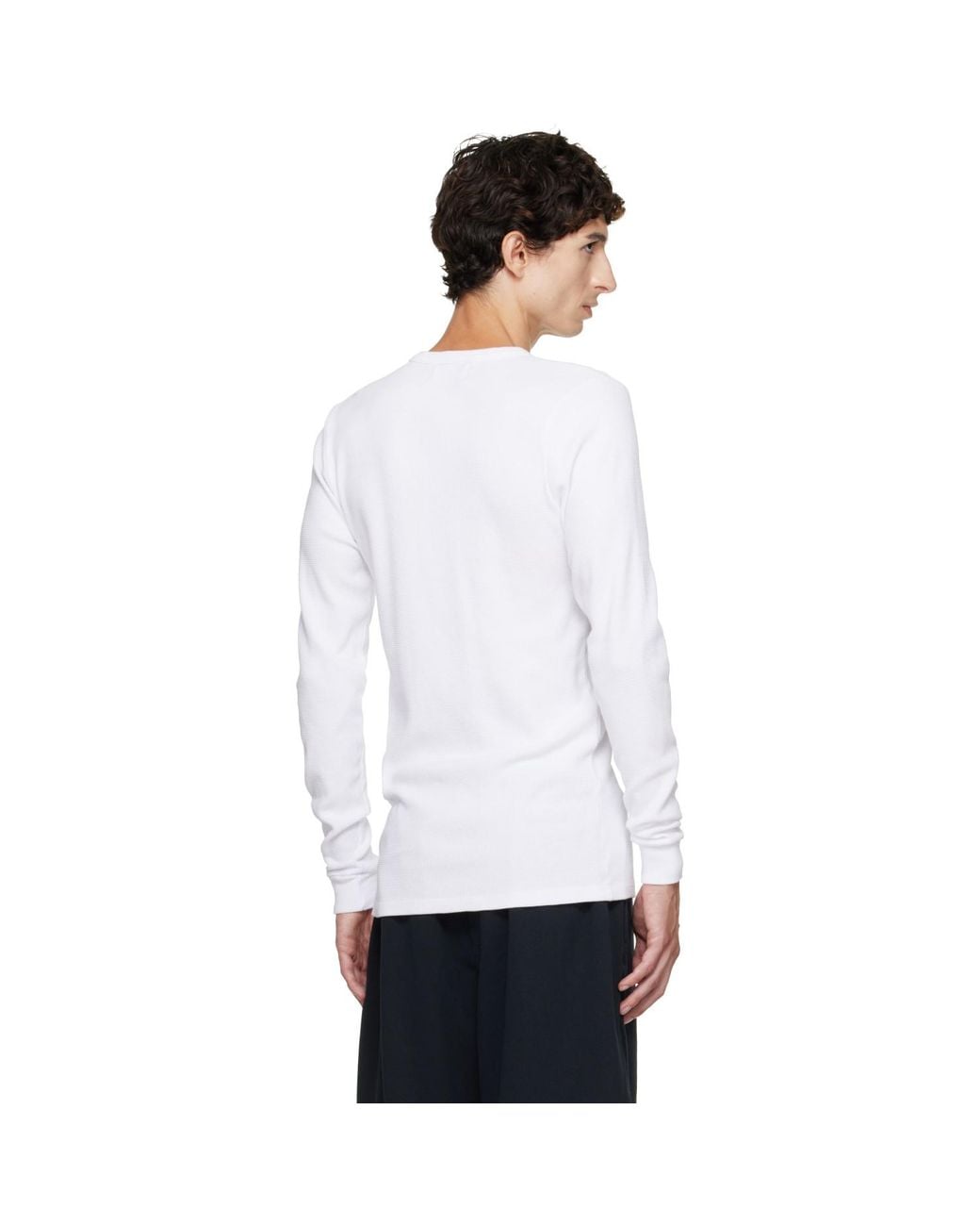 Les Tien White Thermal Fitted Long Sleeve T-Shirt for men
