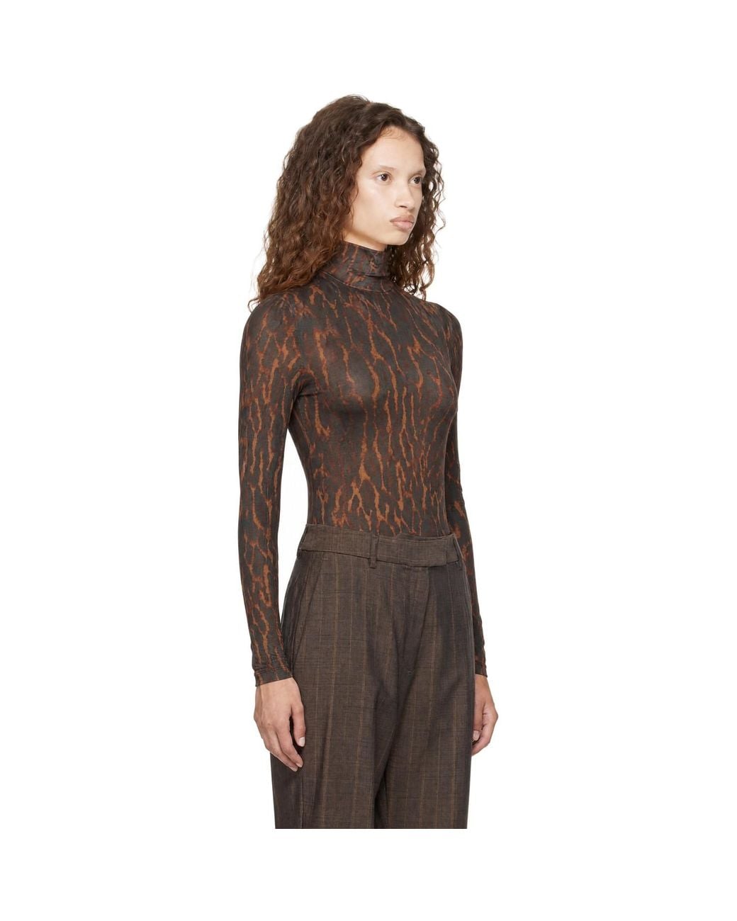 Ganni Brown Printed Jersey Turtleneck