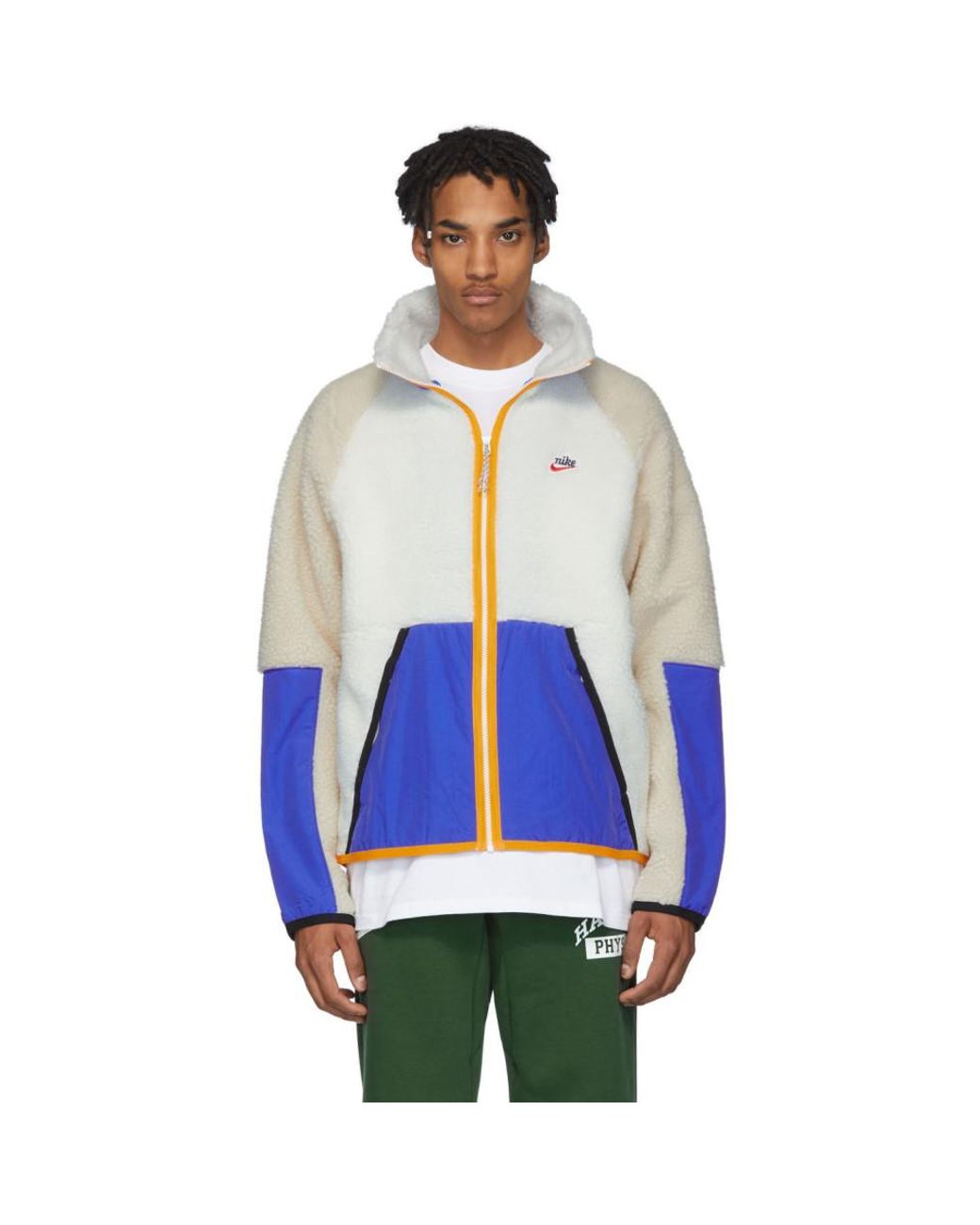 Nike White And Blue Sherpa Jacket for Men | Lyst