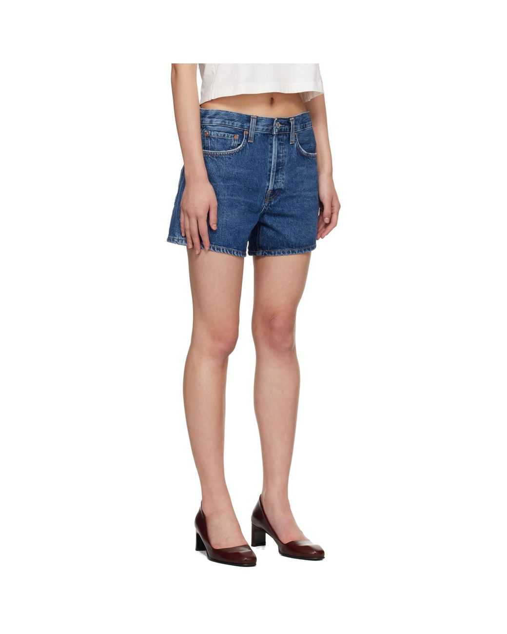 Agolde Blue Parker Long Denim Shorts