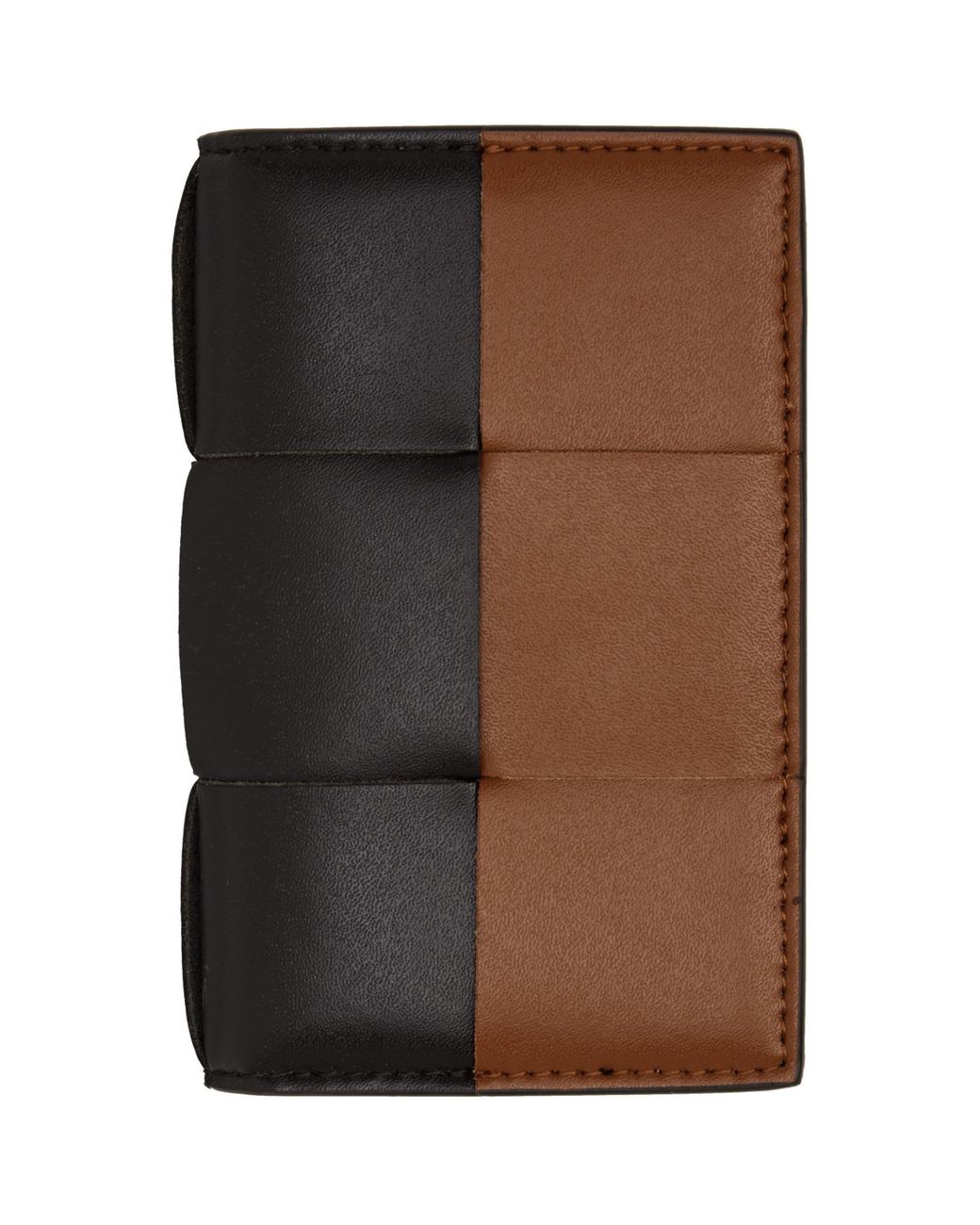 Bottega Veneta Black Tan Cassette Flap Card Case Wallet for men