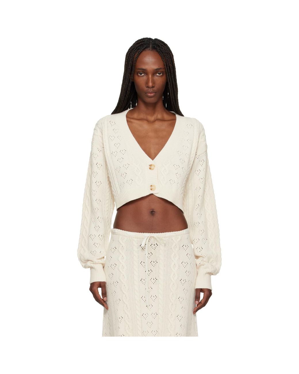 GUIZIO Black Off- Noah Wool Cable Crop Cardigan
