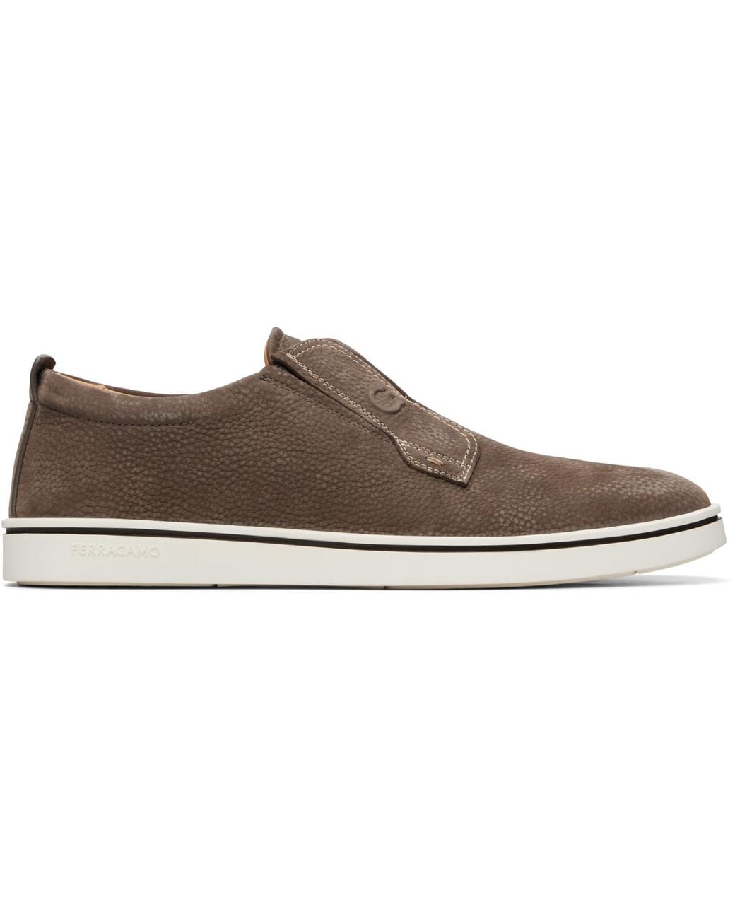 Ferragamo Brown Taupe Derby Slip-On Sneakers for men