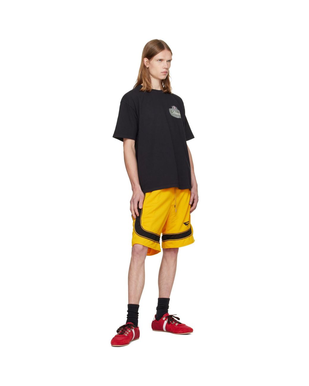 Rhude Yellow Campione Baggy Mesh Shorts for men