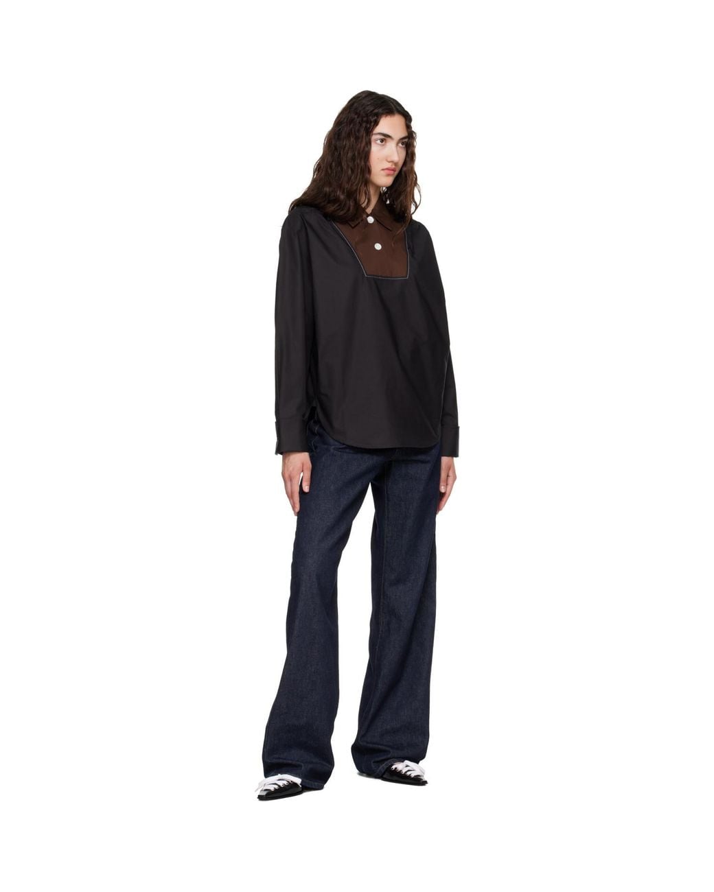 Marni Black Contrast Bib Insert Poplin Shirt
