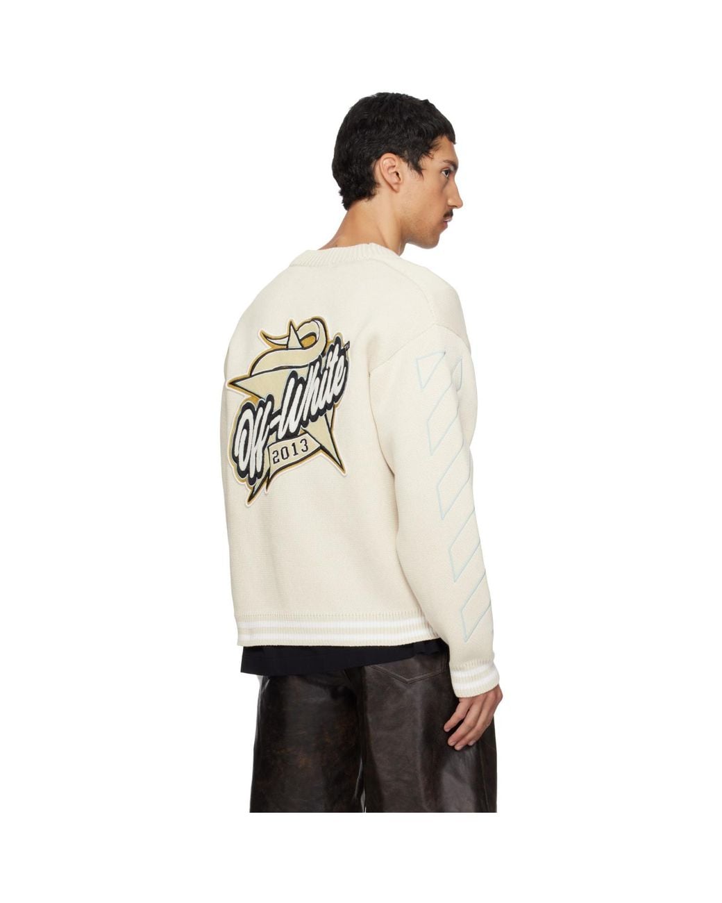 Off-White c/o Virgil Abloh Natural Star Varsity Knit Cardigan for men