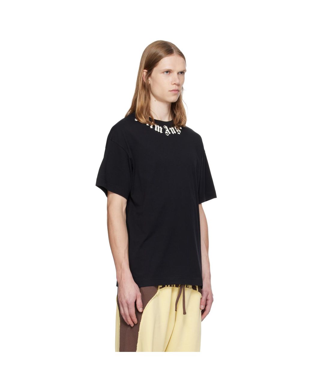 Palm Angels Black Neck Logo Regular T-Shirt for men