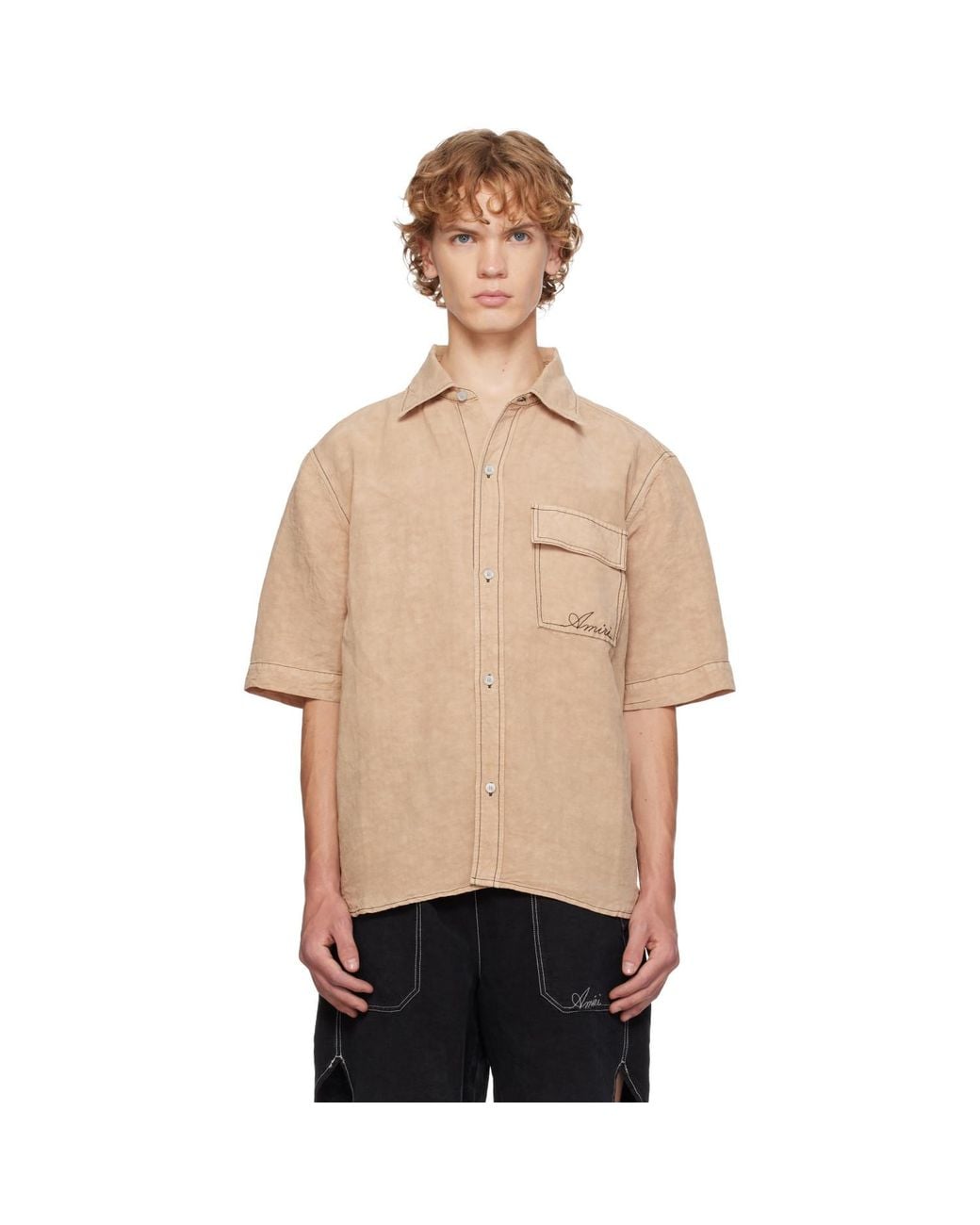 Amiri Natural Script Linen Shirt for men