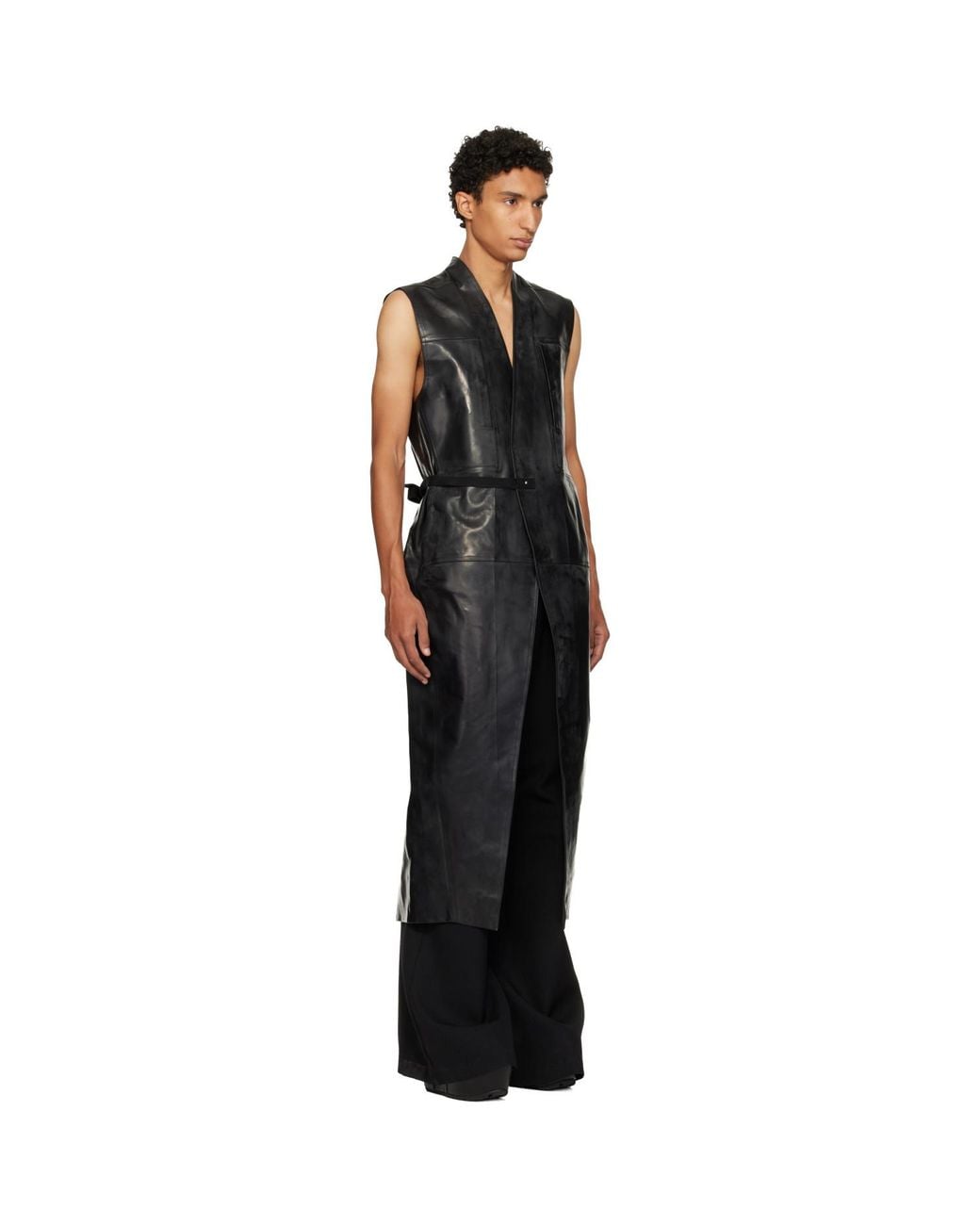 Rick Owens Black Tower Long Lab Leather Vest for men