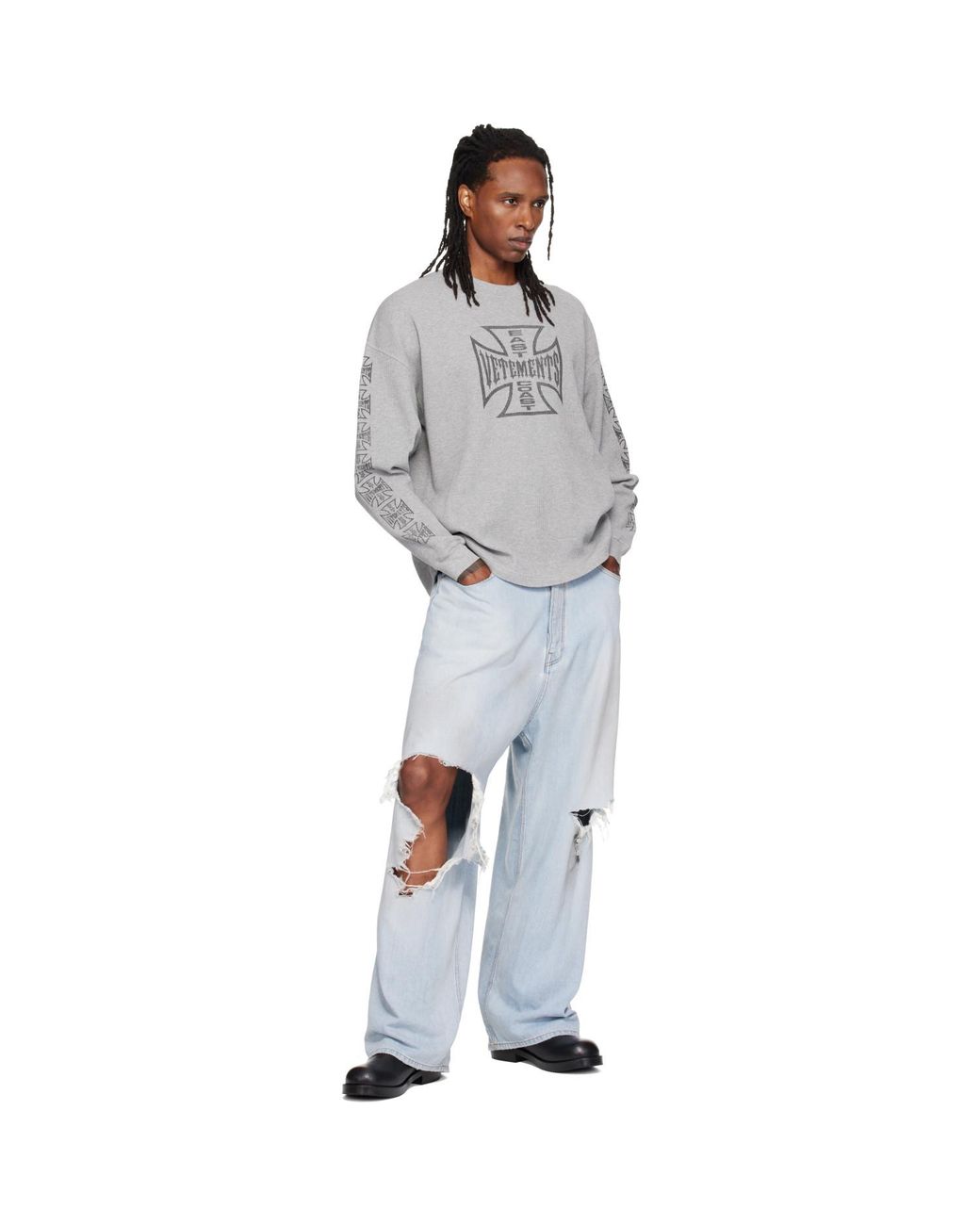 Vetements Gray Biker Cross Logo Longsleeve T-Shirt for men