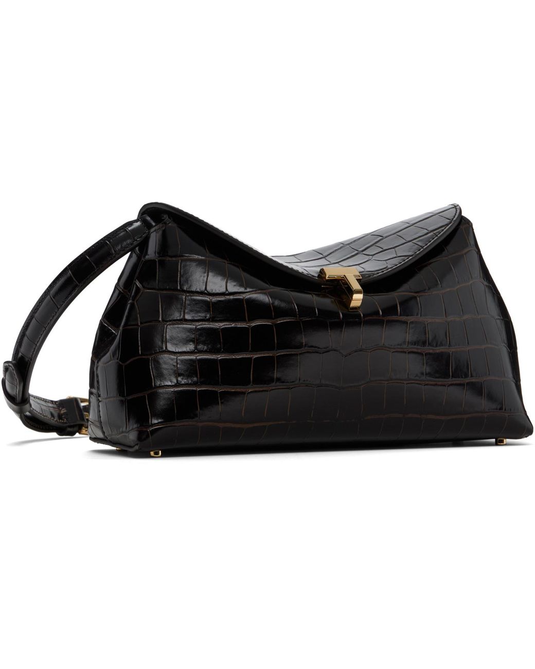 Totême Black T-Lock Croco-Embossed Clutch