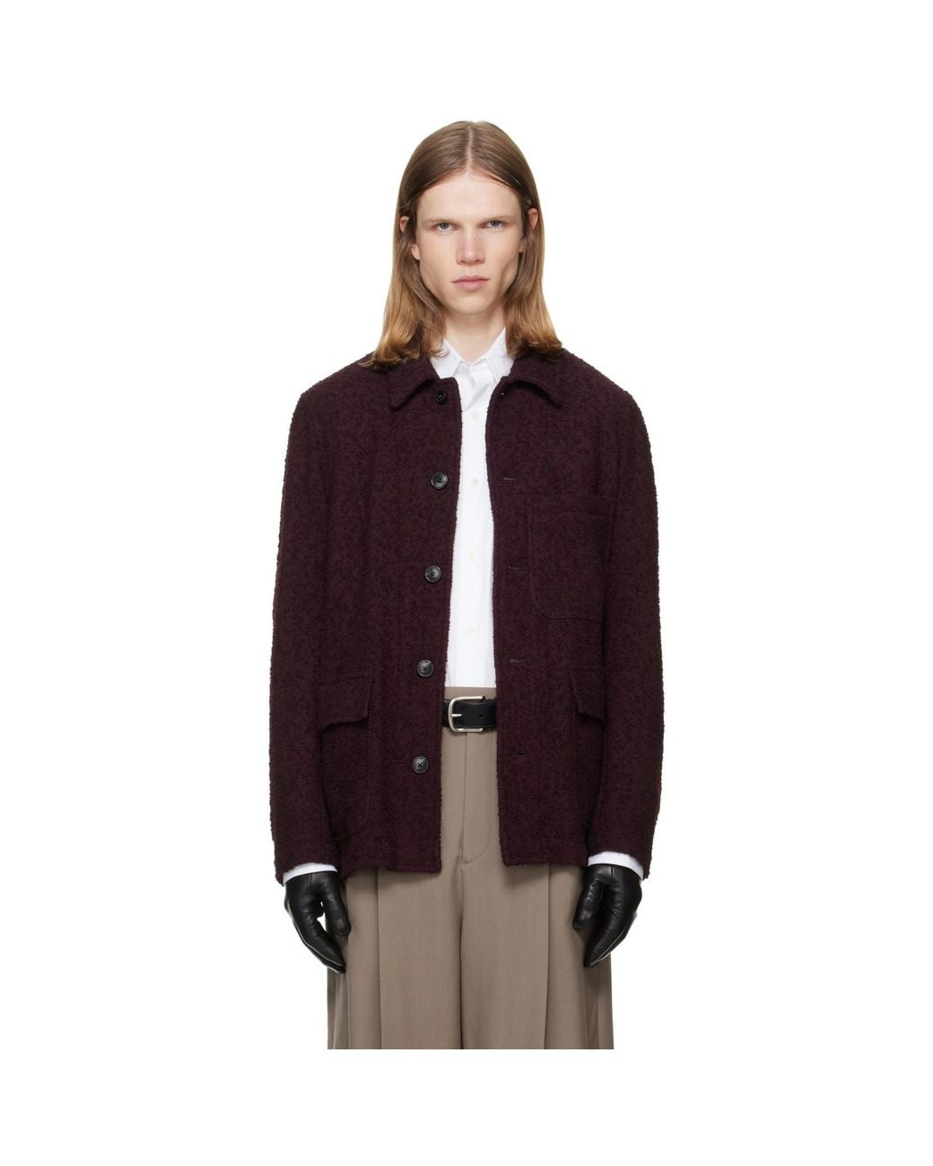 Dries Van Noten Purple Burgundy Wool Bouclé Jacket for men
