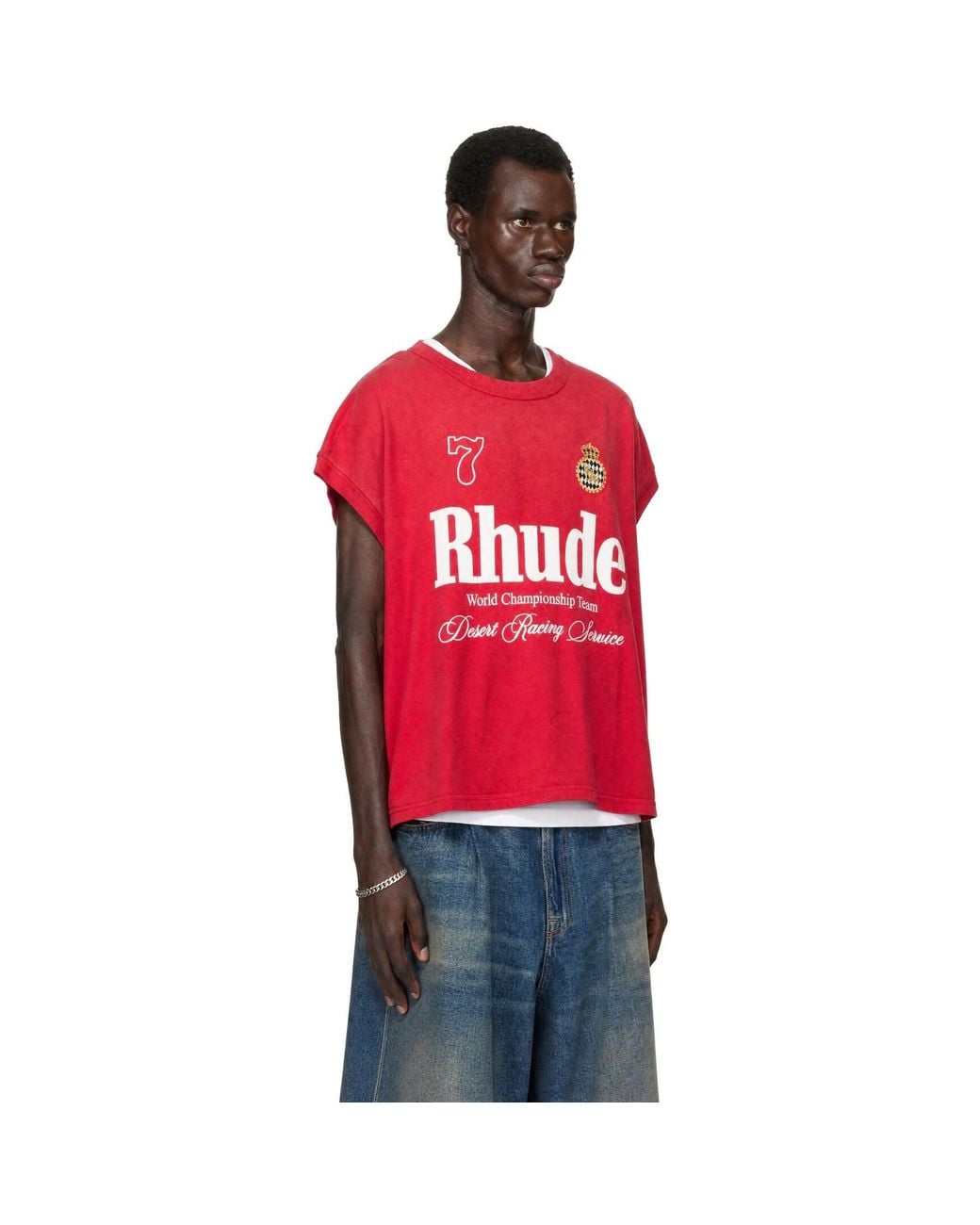 Rhude Red 'Desert Racing' Cut-Off T-Shirt for men