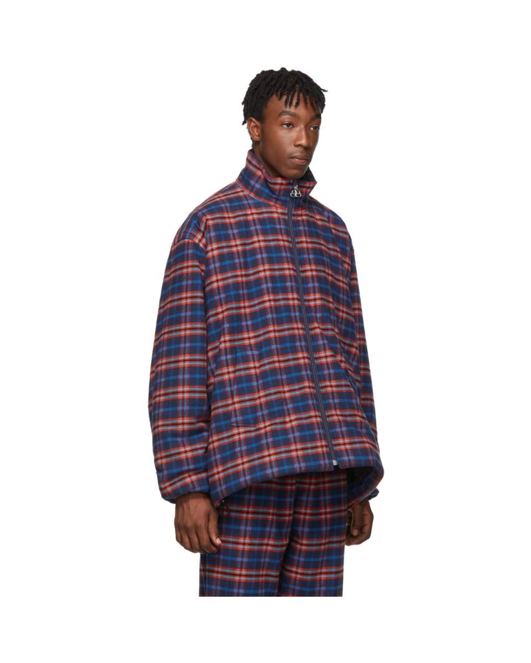 Balenciaga Blue And Red Check Flannel Quilted Zip-up Jacket for ...