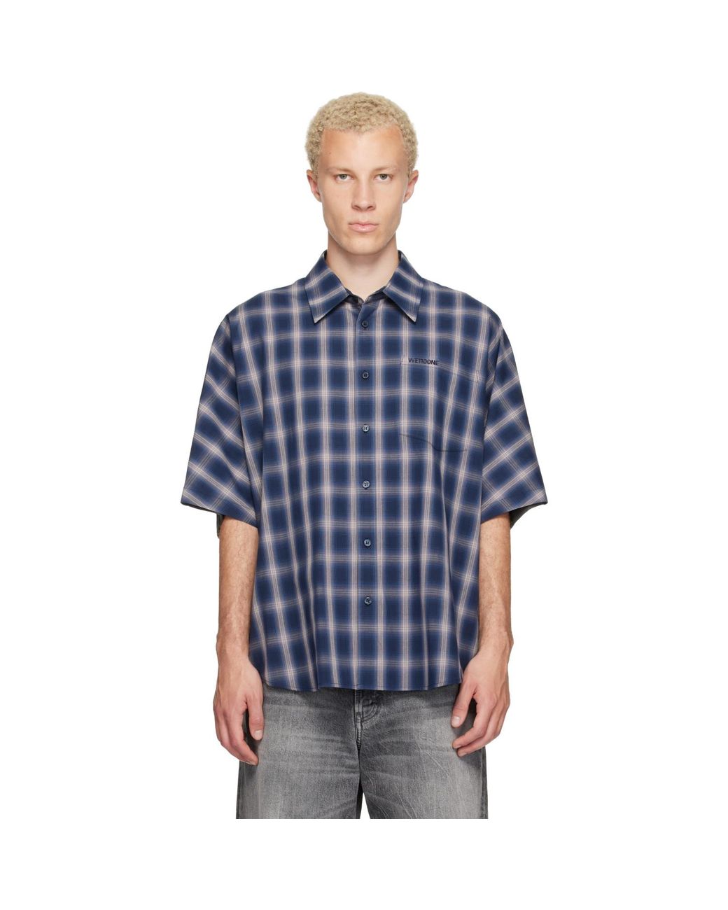 we11done Blue Dolman Short-Sleeved Shirt for men