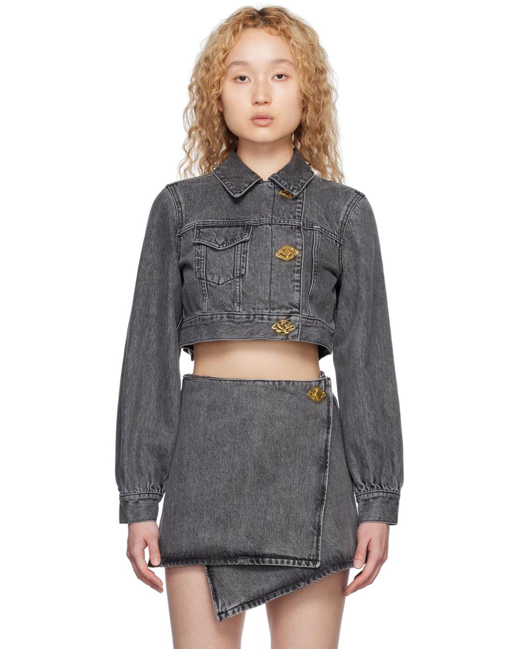 Grey cropped denim jacket deals