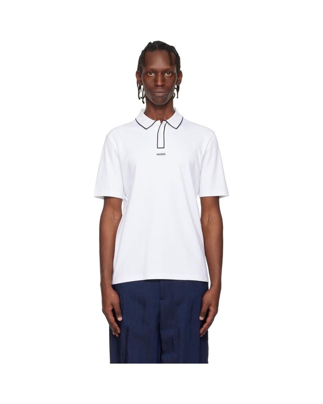 HUGO White Cotton-Jersey Contrast Edges Polo for men