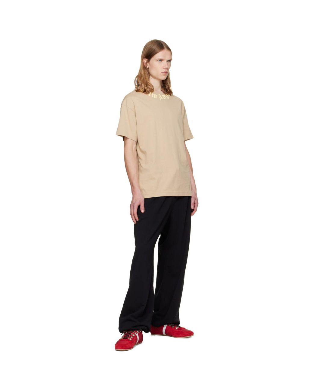 Palm Angels Natural Neck Logo Regular T-Shirt for men