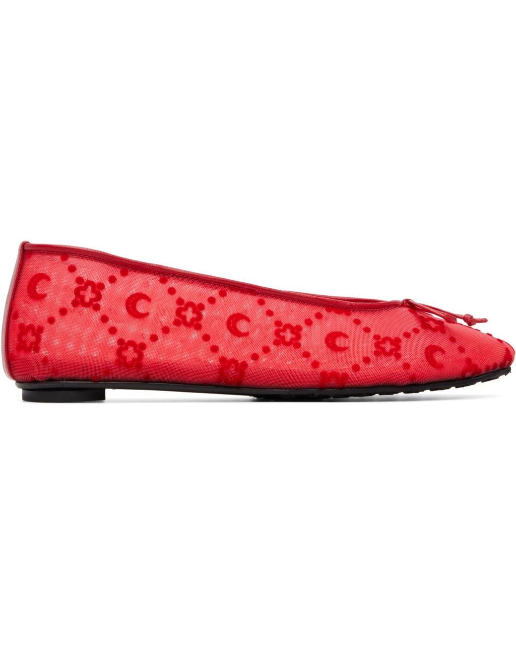 MARINE SERRE Red Moonogram Mesh Flock Ballerina Flats
