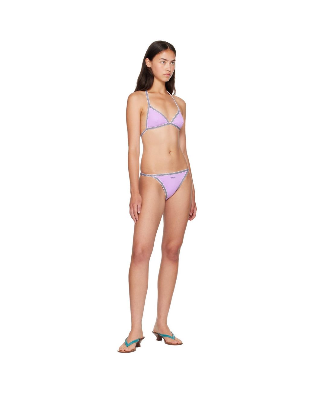Versace Pink Embroidered-Logo Bikini Bottom
