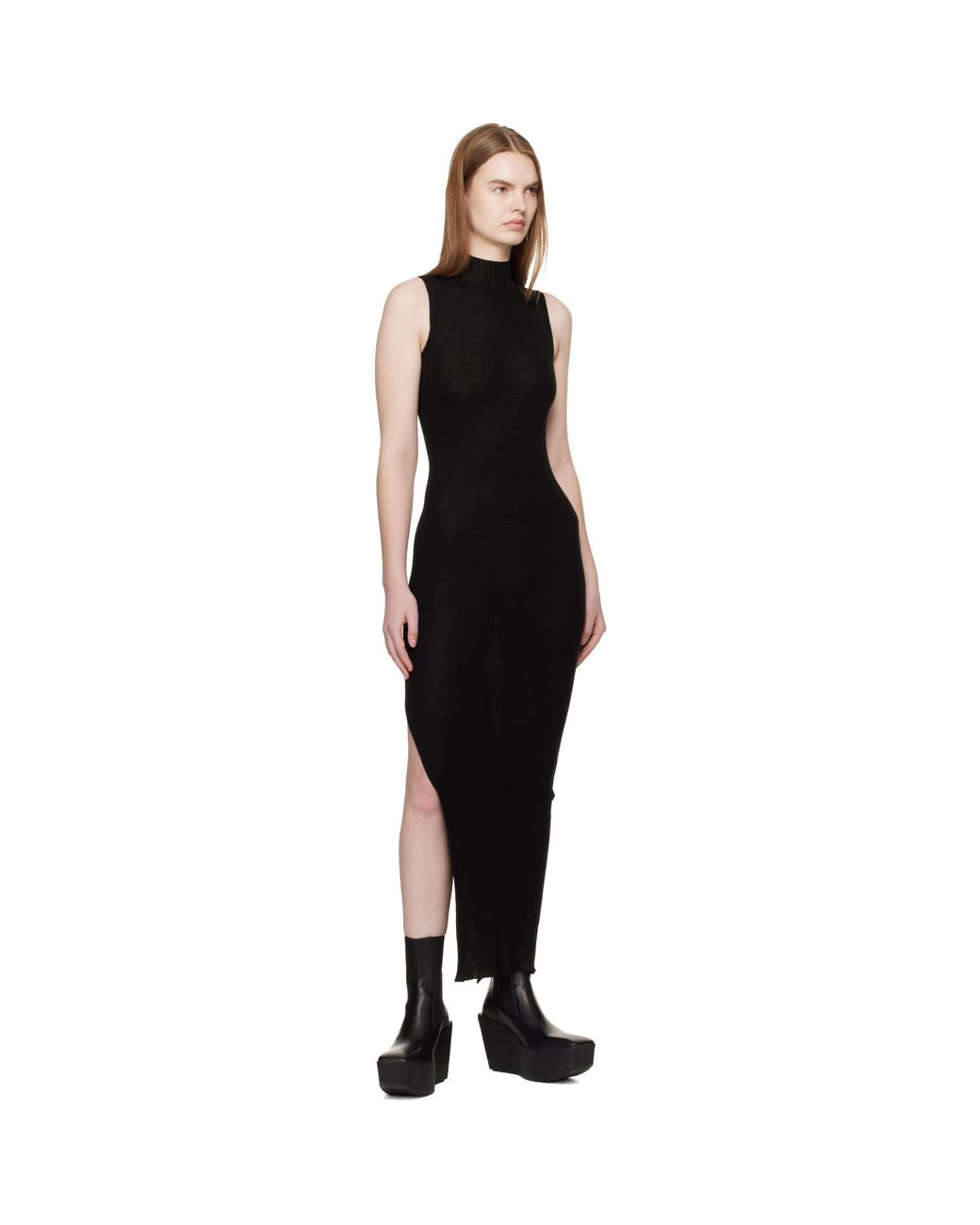 Rick Owens Black Temple Sl Turtle Midi Dress