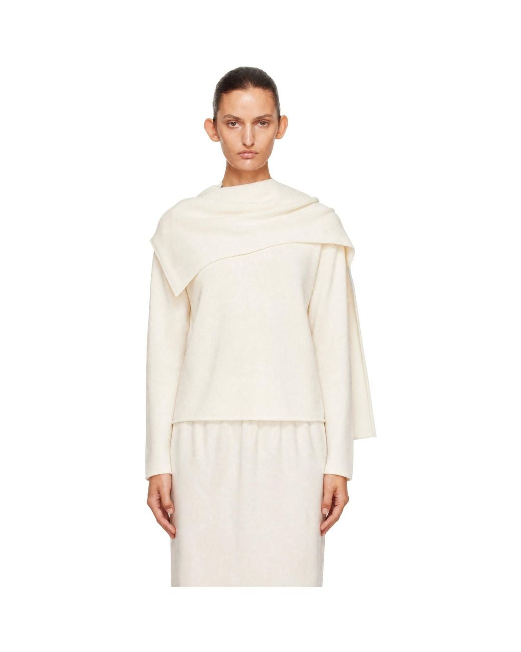 Loulou de Saison White Off- Frances Cashmere Scarf Sweater