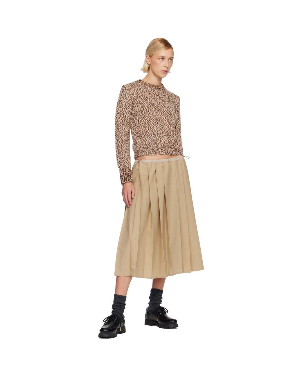 Moncler Natural Pleated Midi Skirt