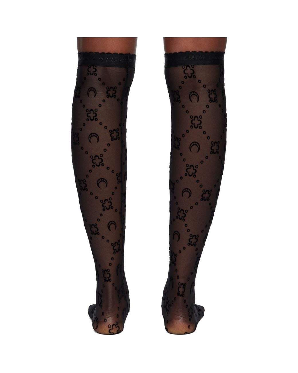 MARINE SERRE Black Moonogram Mesh Flock Long Socks