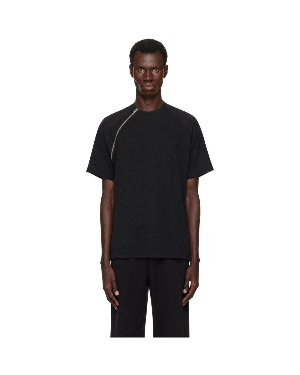 HELIOT EMIL Black Sequence Zip T-Shirt for men