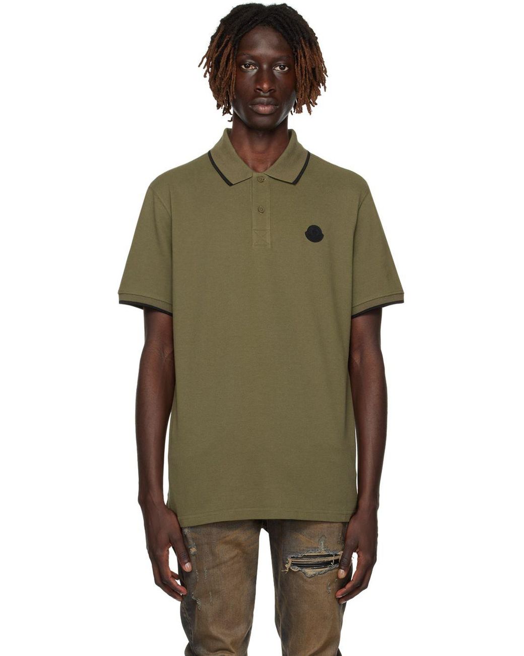 Moncler Khaki Two button Polo in Green for Men Lyst