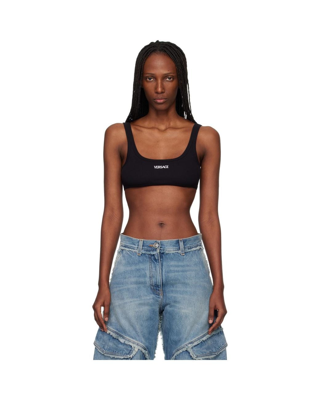 Versace Black Ribbed Cotton Top