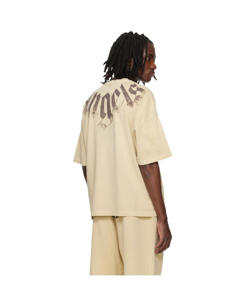 Palm Angels Natural Big Neck Logo Loose T-Shirt for men