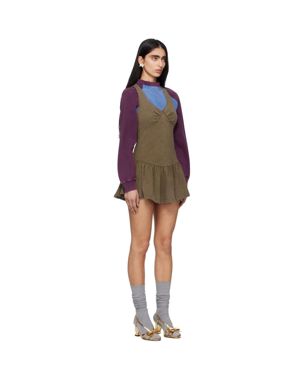 ShuShu/Tong Red Khaki Sleeveless T-Shirt Minidress