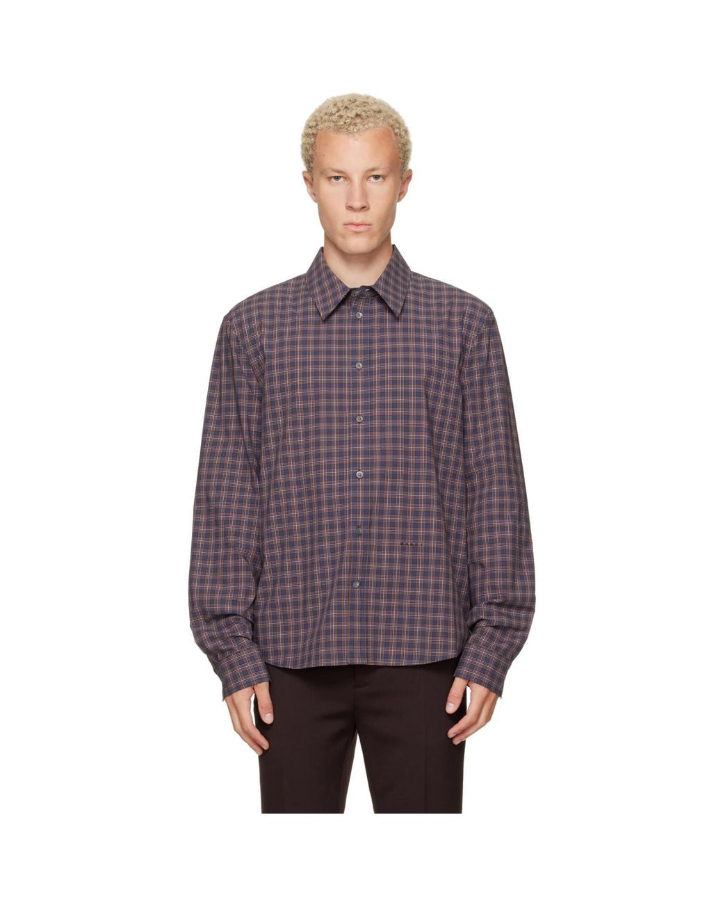 Marni Purple Checked Cotton Shirt for men